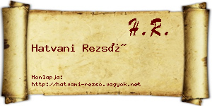 Hatvani Rezső névjegykártya
